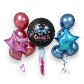 Элегантный черный шар размером 17×15×0,145 см с ярким принтом готов стать главной звезд.. Шар на гендер пати мальчик или девочка - Воздушные шары в Коврове